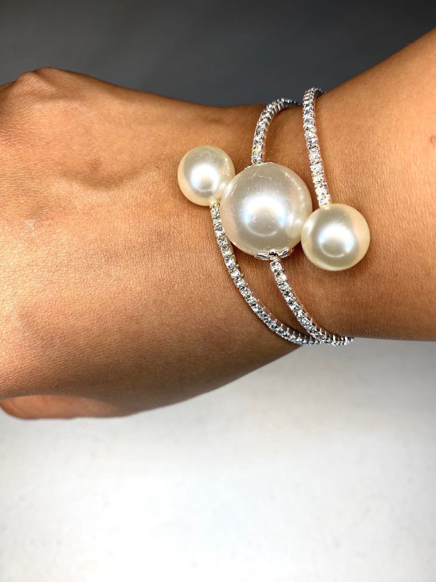 Three Pearl Silver Plated Bracelet