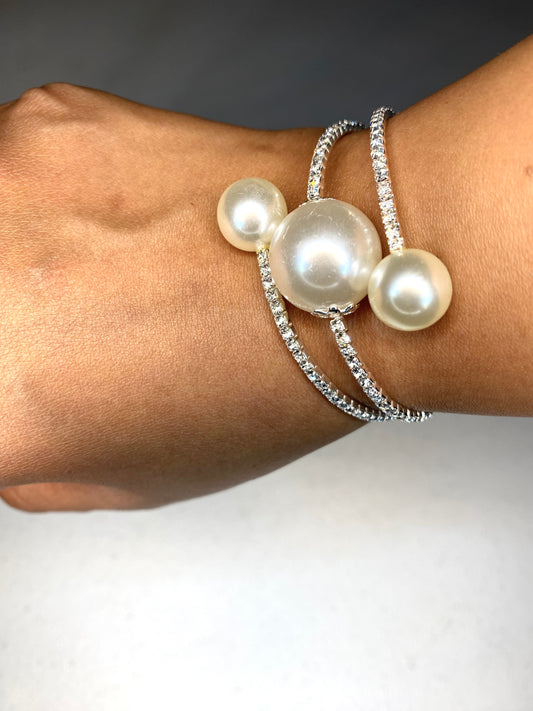 Three Pearl Silver Plated Bracelet